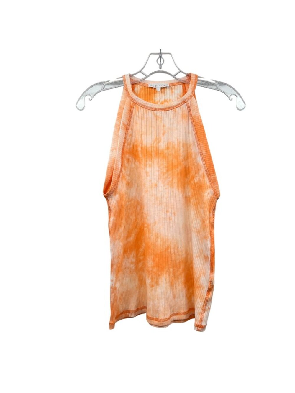 AEMI + CO Womens Halter Tank Top Orange/White Tie Dye Size Large